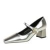 BIGTREE SHOES 5288-K86 Retro European American Style Banquet Women's Shoes Mid Heel Chunky Heel Low-Cut Square Head Rhinestone Buckle Ankle-Strap Shoes Female