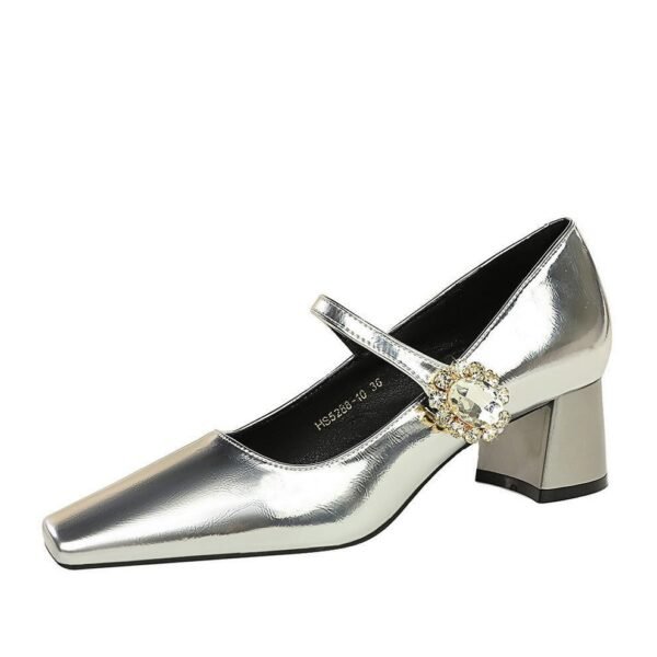 BIGTREE SHOES 5288-K86 Retro European American Style Banquet Women's Shoes Mid Heel Chunky Heel Low-Cut Square Head Rhinestone Buckle Ankle-Strap Shoes Female