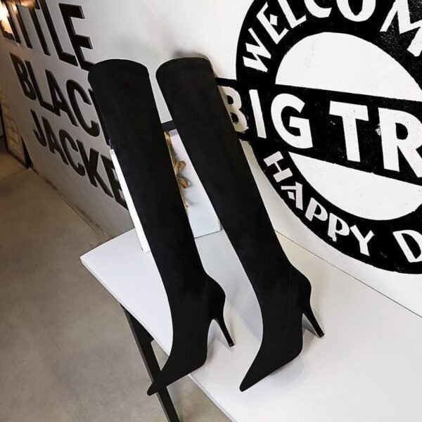 c277dbb3ff8fce37b1cc843583426dc6-1 BIG TREE SHOES 9822-2 European and American Style Simple Winter Boots Wine Glass Heel High Heel Pointed Toe Suede Slimming over-the-Knee Boots