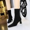 c49e6e99ab496e02d718aceecdd352b6 BIGTREE SHOES 375-8 European and American Fashion Minimalist Chunky Heel Square Toe Suede Pedicure Slimming Women's Short Boots Winter High Heel Boots