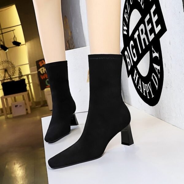 c49e6e99ab496e02d718aceecdd352b6 BIGTREE SHOES 375-8 European and American Fashion Minimalist Chunky Heel Square Toe Suede Pedicure Slimming Women's Short Boots Winter High Heel Boots