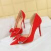c4f7bdb5f0ef6249ed487d61ea08d502_a8b3bd56-111b-47ab-bd79-5a3016f81005 big tree shoes 1298-h31 Korean Fashion High Heels Stiletto Heel Shallow Mouth Pointed Toe Side Hollow Rhinestone Bow Pumps