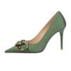 7239-1 European And American Fashion Slim Thin-heeled Super High-heeled Women's Shoes Shallow Pointed Big Metal Buckle Shoes