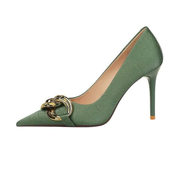 7239-1 European And American Fashion Slim Thin-heeled Super High-heeled Women's Shoes Shallow Pointed Big Metal Buckle Shoes