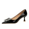 BIGTREE SHOES 1961-K72 European and American Style Affordable Luxury Fashion Banquet Women's Shoes Stiletto Mid-Heel Shallow Mouth Pointed-Toe Metal Rhinestone Buckle Pumps