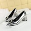 c609460fb4573adfe3b4d40b851abdb9 BIGTREE SHOES 5288-k91 European and American Style Business All-Matching Ol Commuter Women's Shoes Chunky Heel Mid Heel Square Toe Metal Buckle Bow Pumps