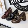 BIGTREE SHOES 1868-k93 Retro Style European and American High Heels Women's Shoes Chunky Heel High Heel Waterproof Platform Metal Buckle Ankle-Strap Shoes