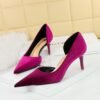 Bigtree Shoes 1363-A6 European and American Fashion Minimalist Banquet Women's Shoes Stiletto Heel Shallow Mouth Pointed Side Hollow out West Velvet Pumps