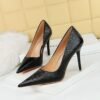 BIG TREE SHOES 9511-38 Retro European American Style Banquet High Heels Women's Shoes Metal Heel High Heel Low-Cut Pointed Sequined Women's Shoes