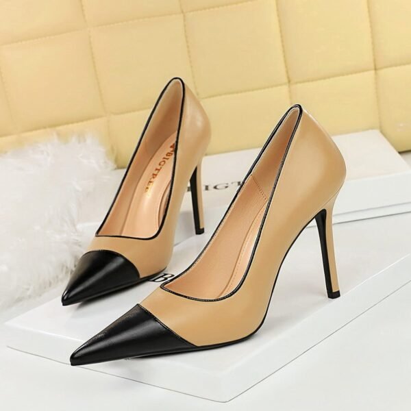 Bigtree Shoes 1198-3 Vintage European and American Fashion Minimalist Color Block Pointed High Heels Women's Shoes Stiletto Shallow Mouth Pointed High Heel Pumps