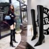 BIG TREE SHOES 3128-16 European and American Style Fashion Metal Heel Chunky Heel High Heel Pointed Toe Thinner Pedicure over-the-Knee Boots