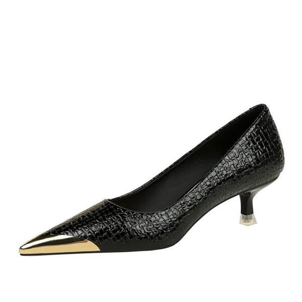 BIGTREE SHOES 237-27 Retro European American Style Banquet Women's Shoes Slimming Stiletto Mid-Heel Shallow Mouth Metal Pointed Tilta Snake Pattern Pumps