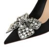 BIG TREE SHOES 18249-h29 European and American Style Banquet High Heels Stiletto Heel Shallow Mouth Pointed Toe Satin Rhinestone Bow High Heel Pumps