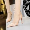 cbe67b038db8544d4b90e7cd9a66b950 BIGTREE SHOES 8386-3 National Style Women's Shoes Sping Sandal High Heels Stiletto Heel Shallow Mouth Pointed Floral Satin Hollow-out Strap Sandals