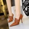 cc24ed2f3bd5270ab9beba0510abe936 BIGTREE SHOES 958-2 European and American High Heels Women's Shoes Wine Glass Heel Super High Heel Pointed Belt Buckle Decoration Deep Mouth Pumps High-Cut Shoes