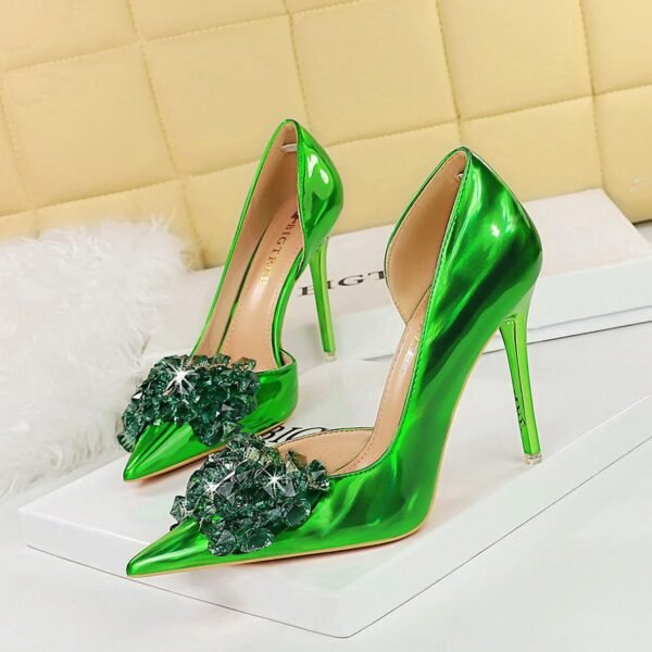 BIGTREE SHOES 18188-H27 European and American Banquet High Heels Light Luxury Women's Shoes Shallow Mouth Pointed Toe Side Hollow Rhinestone Bow Pumps