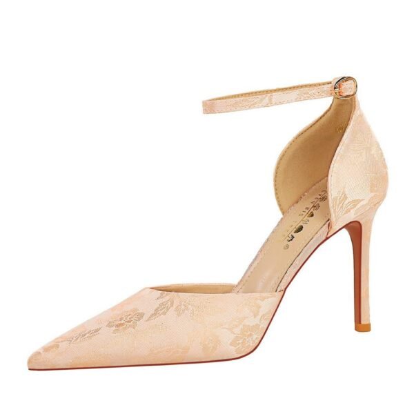 cd254b4c301bda79fe4c4ef946b4086c BIGTREE SHOES 8386-3 National Style Women's Shoes Sping Sandal High Heels Stiletto Heel Shallow Mouth Pointed Floral Satin Hollow-out Strap Sandals