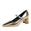 BIGTREE SHOES 5288-K88 European and American Style Banquet Women's Shoes Thick Heel Mid-Heel Low-Cut Square Head Light Luxury Rhinestone Buckle Ankle-Strap Shoes Female