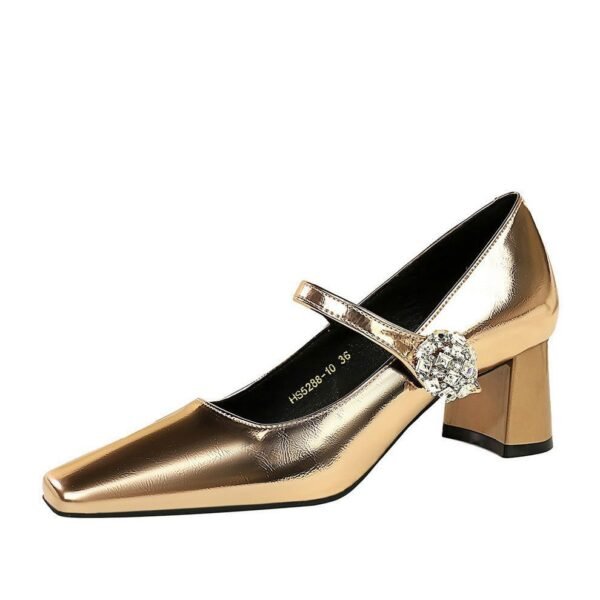 BIGTREE SHOES 5288-K88 European and American Style Banquet Women's Shoes Thick Heel Mid-Heel Low-Cut Square Head Light Luxury Rhinestone Buckle Ankle-Strap Shoes Female