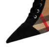 BIG TREE SHOES 8788-13 Korean Style Fashion Stiletto High Heel Pointed Toe Plaid Colorblock Suede Lace-up Trendy Cross Strap Ankle Boots
