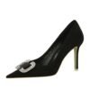 Bigtree Shoes 516-k69 European and American Fashion Banquet High Heels Women's Shoes Stiletto Suede Shallow Mouth Pointed Toe Rhinestone Buckle High Heel Pumps