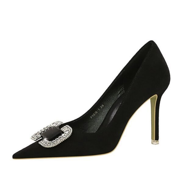Bigtree Shoes 516-k69 European and American Fashion Banquet High Heels Women's Shoes Stiletto Suede Shallow Mouth Pointed Toe Rhinestone Buckle High Heel Pumps