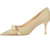 ce84d9c5febdf582c7c5ff34631ab0b8 9283-A1 European and American thin-heeled high-heeled shallow-pointed cloth plaid houndstooth metal chain pearl shoes