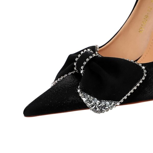 BIGTREE SHOES 1829-H31 European and American Banquet High Heels Women's Shoes Metal Heel Super High Heel Pointed Toe Satin Rhinestone Bow Pumps