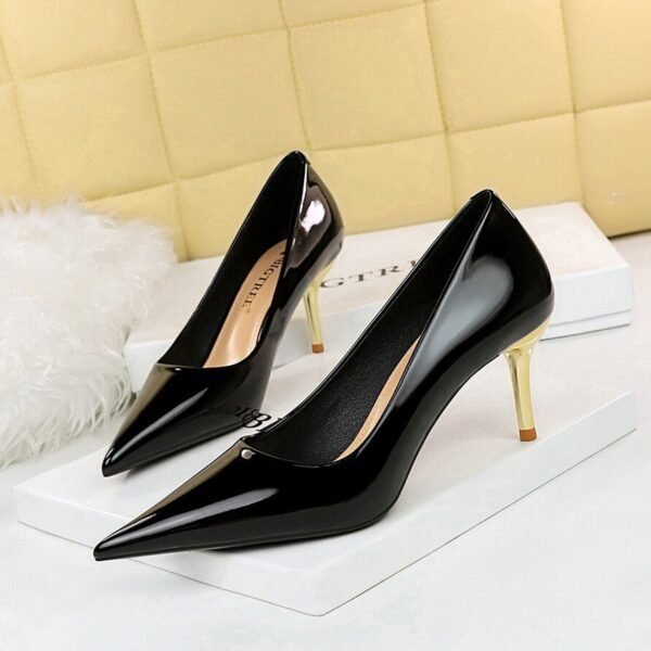 7122--1Leather high heels party shoes metal stiletto shoes-Bigtree shoes