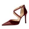 BIGTREE SHOES 9963-1 Banquet High Heels Stiletto Heel Shallow Mouth Pointed Toe Suede Hollow Hollow Cross Strap Sandals Women's Shoes