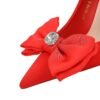 BIGTREE SHOES 18249-h33 Korean Style Fashion Banquet High Heel Stiletto Low Mouth Pointed Toe Rhinestone Bow High Heel Pumps Women