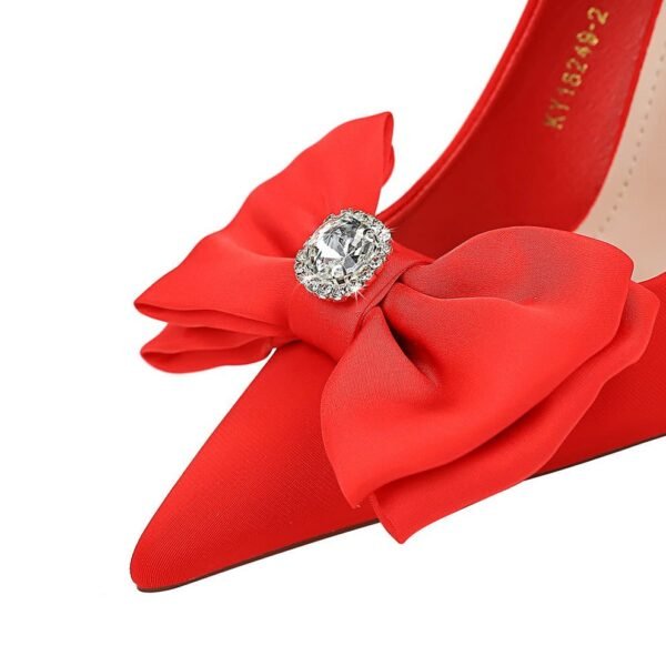 BIGTREE SHOES 18249-h33 Korean Style Fashion Banquet High Heel Stiletto Low Mouth Pointed Toe Rhinestone Bow High Heel Pumps Women