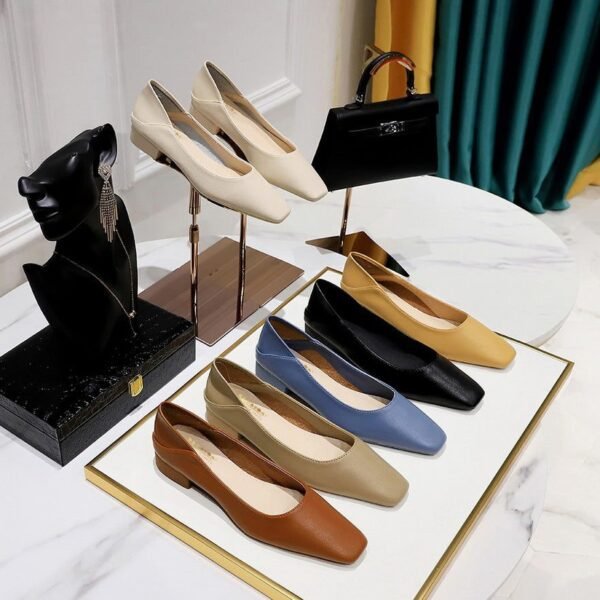 792-1 Korean Style Casual Ol Commuter Retro Fashion Flat Heel Women's Shoes Versatile Small Square Toe Two-Way Soft Leather Loafers