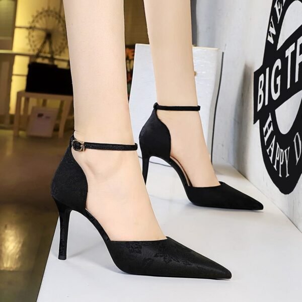 d03d6a54bf6a08db157162781e00112e BIGTREE SHOES 8386-3 National Style Women's Shoes Sping Sandal High Heels Stiletto Heel Shallow Mouth Pointed Floral Satin Hollow-out Strap Sandals