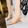 BIG TREE SHOES 1097-1 European and American High Heel Wedge Hollow-out Back Strap Patent Leather Low-Cut Pointed Toe Pedicure Skinny High Heels Women's Shoes