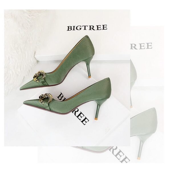 7239-A1 European and American fashion banquet women's shoes fine heel high heel shallow pointed metal buckle single shoes high heels