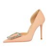 BIG TREE 626-K10 European and American Style Banquet Fashion High Heels Stiletto Low-Cut Pointed Side Hollow Metal Rhinestone Buckle Pumps