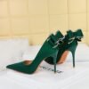 BIG TREE SHOES 3265-h36m Korean Style Fashion Banquet High Heels Stiletto Women's Shoes High Heel Low-Cut Pointed Toe Back Bow Pumps