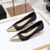 d24d2913d6e543a520af6fcee69e701c BIGTREE SHOES 230-20 banquet New National style women's shoes low heel metal heel pattern satin Metal stitching pointed spring and autumn shoes