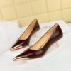 BIGTREE SHOES 3739-A25 Retro European American Style Banquet Women's Shoes Stiletto Heel Metal Pointed Toe Shallow Mouth Pedicure Slimming Spring and Autumn Women's Shoes