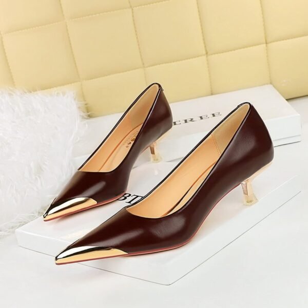 BIGTREE SHOES 3739-A25 Retro European American Style Banquet Women's Shoes Stiletto Heel Metal Pointed Toe Shallow Mouth Pedicure Slimming Spring and Autumn Women's Shoes