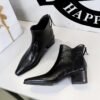 Bigtree Shoes 578-9 European and American Style Retro Hand Grip Pattern Female Boots Thick Heel Mid Heel Pointed-Toe Hollowed Slimming Knight Boots Ankle Boots