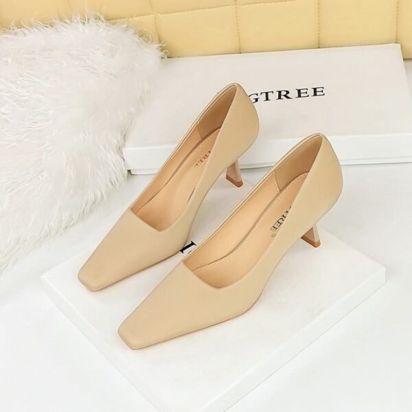 BIG TREE SHOES 6183-2 European and American Style Simple Stiletto Heel Satin Low-Cut Square Toe Women's Shoes Business OL All-Matching High Heels Pumps