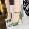 BIGTREE SHOES 8386-7 National Style Women's Shoes Sping Sandal Banquet High Heel Low-Cut Pointed Toe Stitching Pointed Toe Hollow-out Strap Sandals for Women