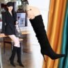 BIGTREE SHOES 315-A19 Retro European American Style Winter Female Boots Super High Heel Stiletto Heel Wrinkled Suede Pointed Toe Banquet High Leg Boot