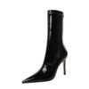 BIG TREE SHOES 315-13 European and American Fashion Thinner Shiny Patent Leather Stretch Slimming Pointed Ankle Boots Winter Skinny Boots