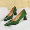 BIGTREE SHOES 6186-k66 European and American Style Banquet Spring and Autumn Women's Shoes Chunky Heel High Heel Satin Square Toe Metal Rhinestone Buckle Pumps Female