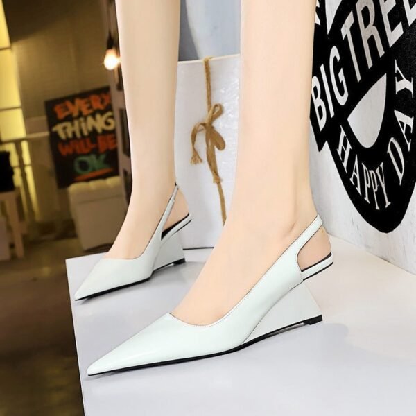 BIG TREE SHOES 1097-1 European and American High Heel Wedge Hollow-out Back Strap Patent Leather Low-Cut Pointed Toe Pedicure Skinny High Heels Women's Shoes