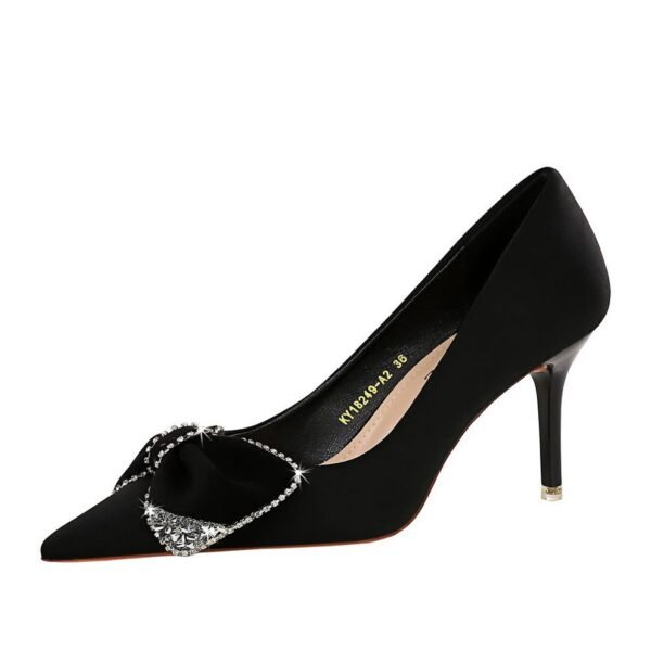 Bigtree Shoes 18249-Ah31 European and American Style Fashion High Heels Stiletto Heel Banquet Women's Shoes Shallow Mouth Pointed Rhinestone Bow Single Shoes