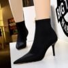 Bigtree Shoes 8788-1 European and American Style Ankle Boots Stiletto Heel Pointed Stretch Lycra  Thinner Ankle Boots Skinny Boots